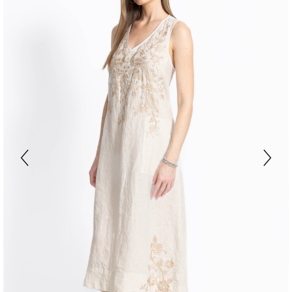 JOHNNY WAS Cream Embroidered Linen Maxi Dress.  NWT  Dress up/down.